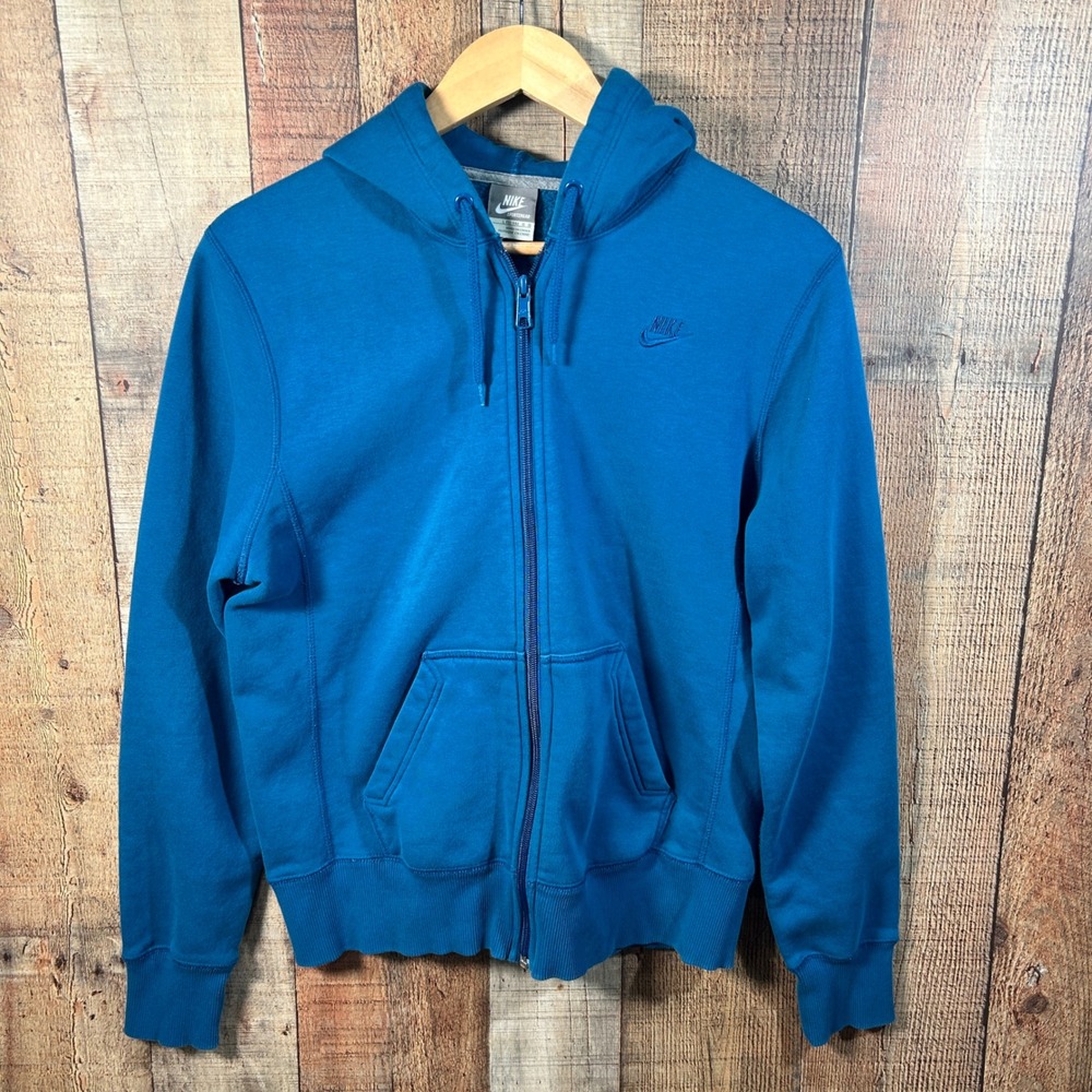 Nike Sportswear Teal Blue Full Zip Fleece Hoodie Womens Large L Embroidered Logo